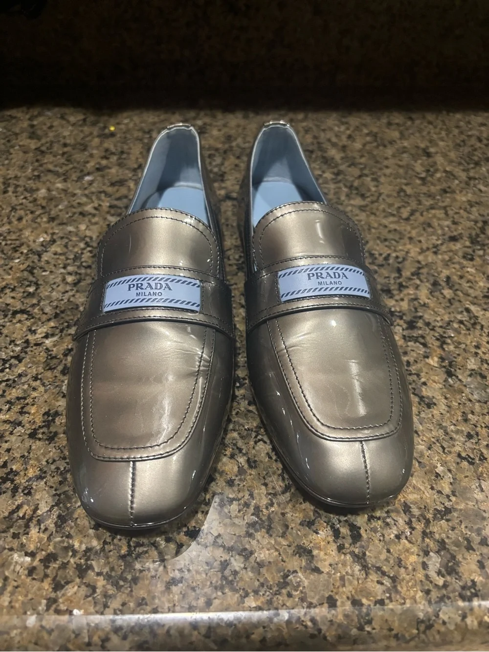 Prada Metallic Gray Leather Women’s Loafers